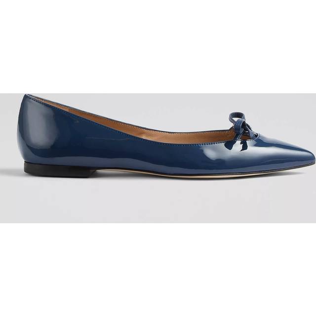 L.K.Bennett Lynne Patent Leather Mini Bow Ballerina Pumps, Smoke Blue