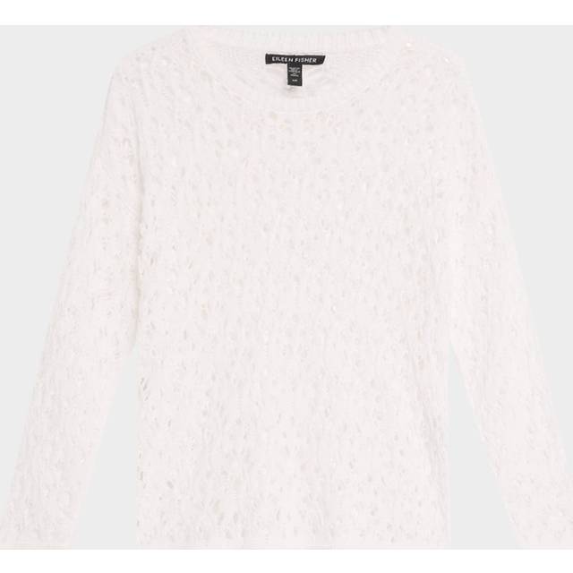 Crewneck Open-Knit Organic Cotton Sweater - WHITE - Small