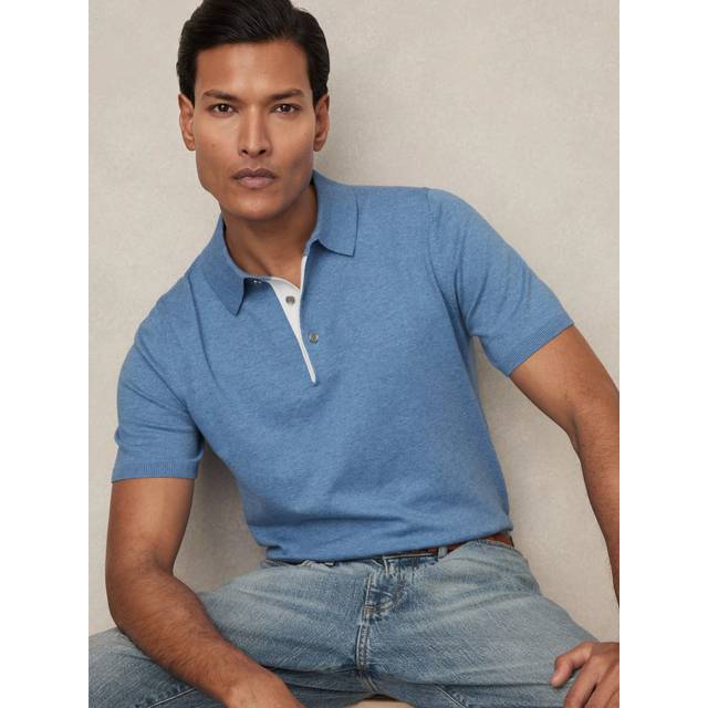 Reiss Finch Cotton Blend Contrast Placket Polo Shirt, Blue