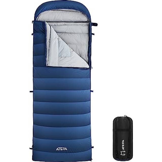 ATEPA sovsäck vinter utomhus, dunsovsäck, överdimensionerad ultralätt, 3 säsonger varm, XXL lätt, utmärkt komfort, perfekt för backpacking vuxna för camping, vandring, marinblå