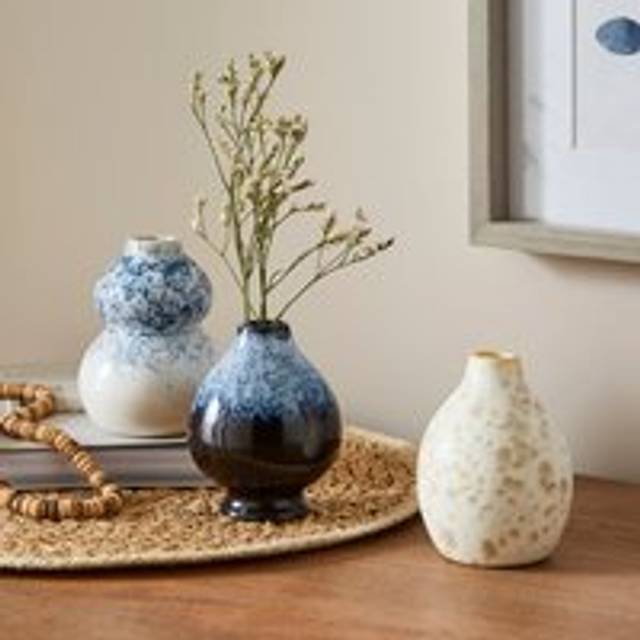 Set of 3 Reactive Glaze Bud Vases - Blue