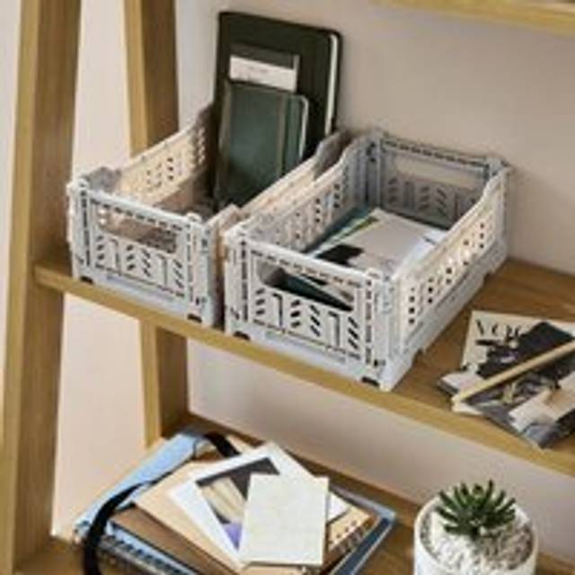 Pack of 2 Foldable Crates - Stone