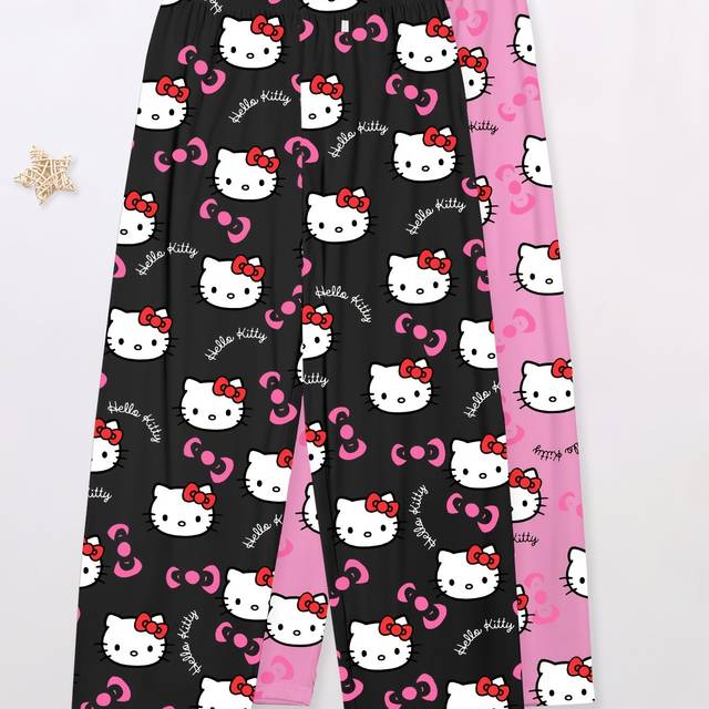 TEMU For Hello Kitty Women's Printed Pajama Set With 2 Pieces, Featuring A Comfortable And Loose Fit, Suitable For All .