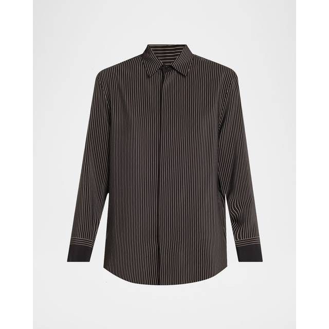 Striped Silk Button-Down Shirt - BLACK WHT - 36 FR (4 US)