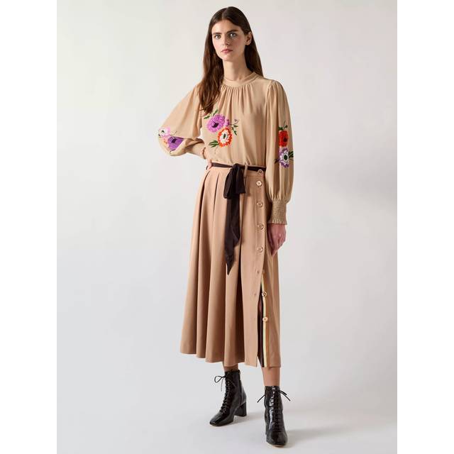 L.K.Bennett Joel A-Line Pleated Twill Skirt, Camel