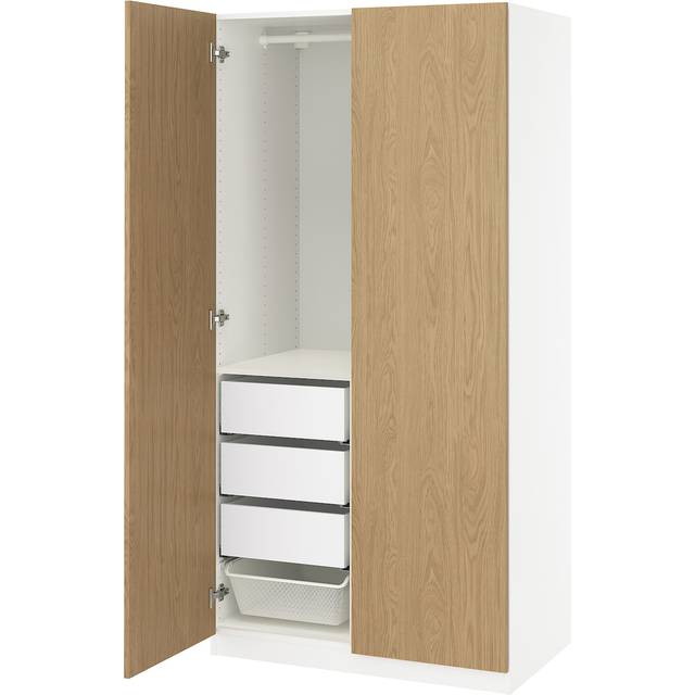 PAX / STORKLINTA garderobskombination, vit/ekmönstrad, 100x60x201 cm