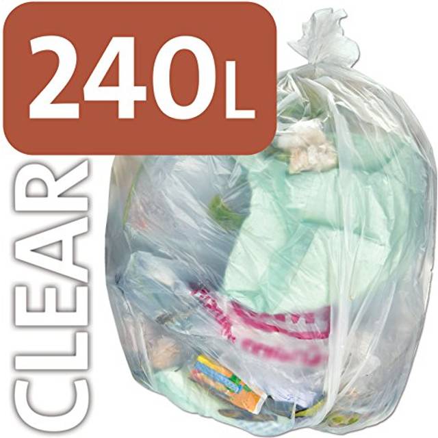 25 x 240L Polythene Clear Heavy-Duty Wheeled Bin Liner/Wheelie Refuse Bag/ENSA Compactor Sack/Heavyweight 240 Litre