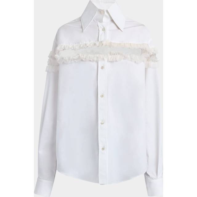 Ruffle-Inset Button-Down Blouse - OPTICAL WHITE - 48 IT (12 US)