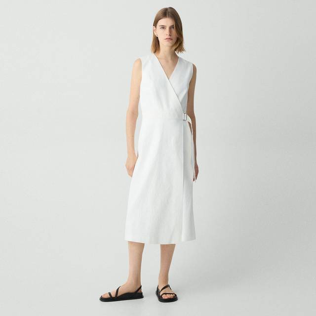 Sleeveless A-Line Wrap Dress - WHITE - 8