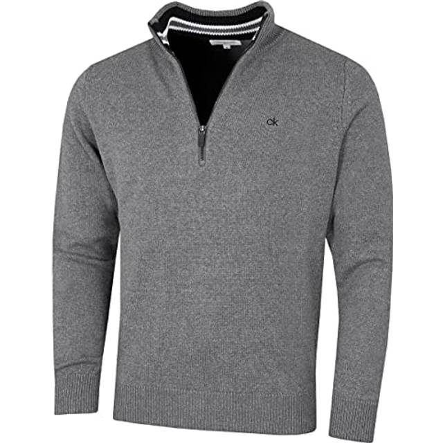 (L, Grey Marl Sport) Calvin Klein Mens 2021 Knit Cotton 1/2 Zip Golf CK Top Sweater