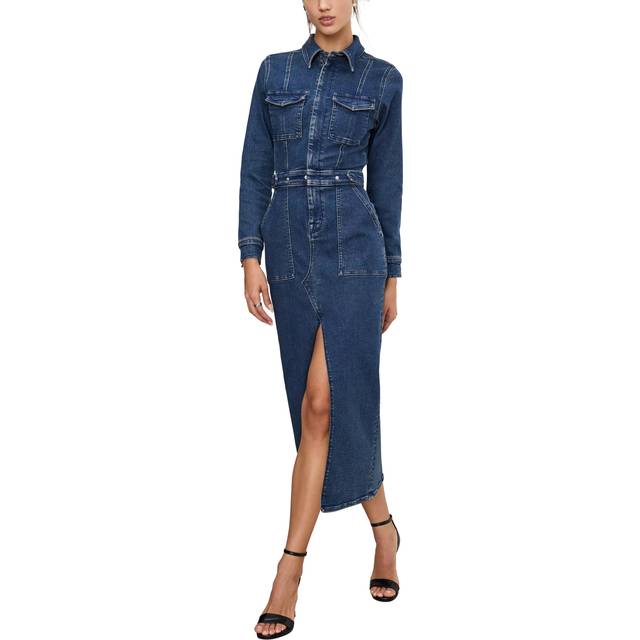 Good American Fit For Success Denim Midi Shirt Dress, Blue