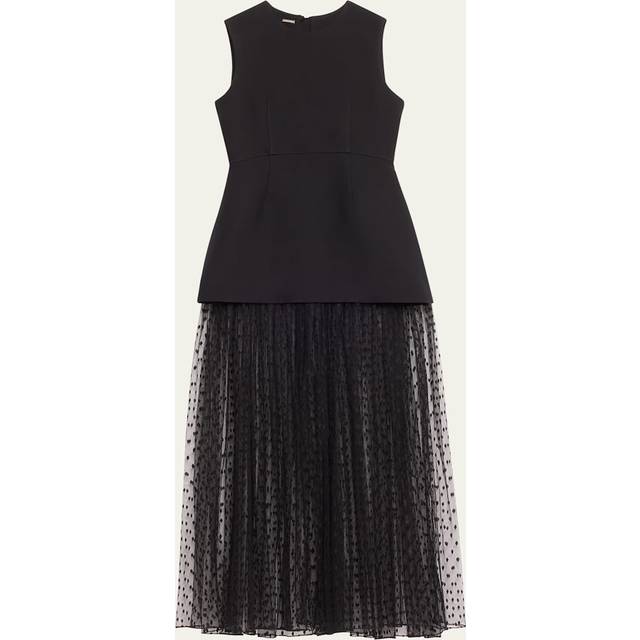 Sleeveless Swiss-Dot Tulle Peplum Gown - BLACK - 2
