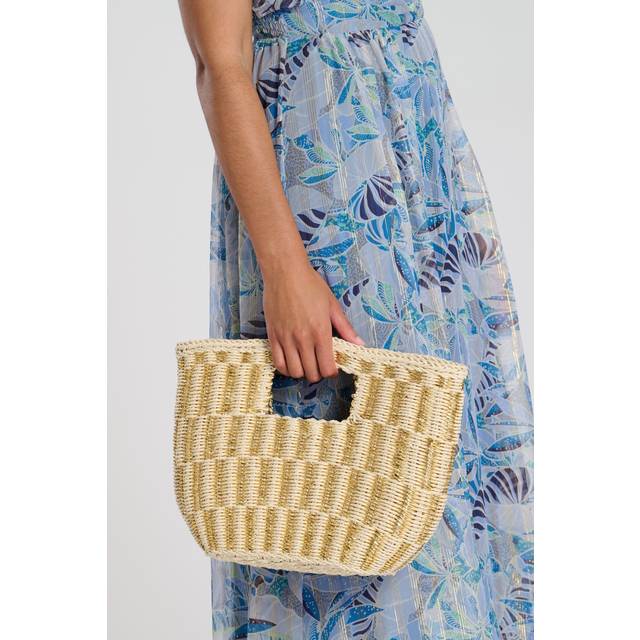 South Beach Gold Metallic Clutch Straw Bag New Look