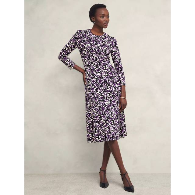 Hobbs Paige Floral Jersey Midi Dress, Purple/Multi