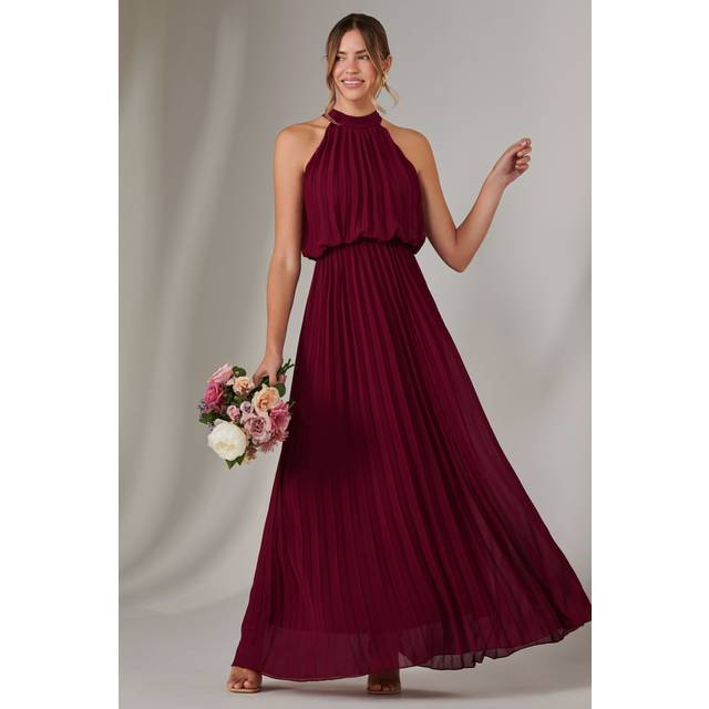 Pleated Bridesmaids Maxi Dress - Burgundy - 14