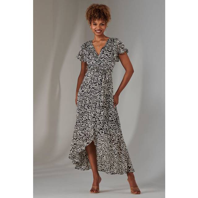 Jolie Moi Spot Chiffon Wrap Dress, Black