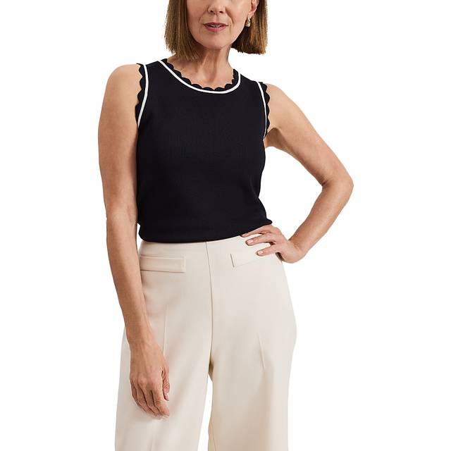 Phase Eight Liz Scalloped Tank Top, Navy/Ivory