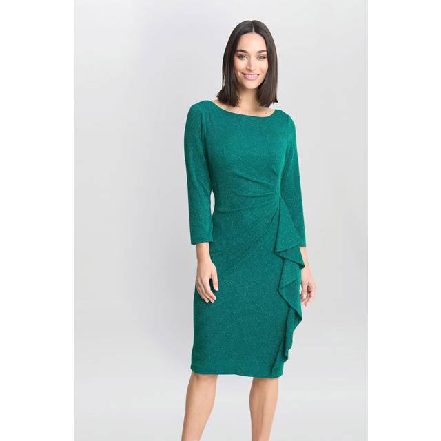 Gina Bacconi Glitter Puff Faux Wrap Dress, Green
