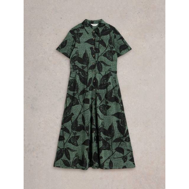 White Stuff Rua Organic Cotton Blend Jersey Shirt Dress, Green/Black