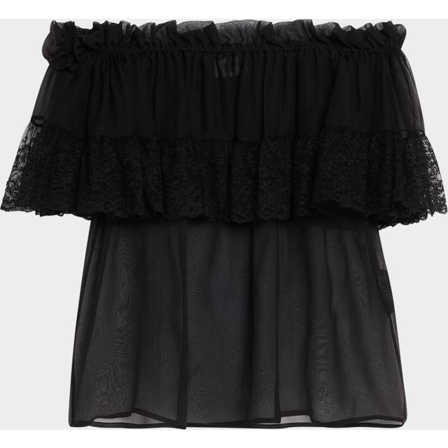 Lace Ruffle Off-The-Shoulder Silk Blouse - NOIR - 34 FR (2 US)