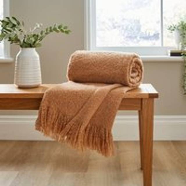 Brushed Boucle Throw Blanket - Camel