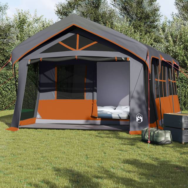 Campingtält med Fönster Grå och Orange 10-Person Waterproof