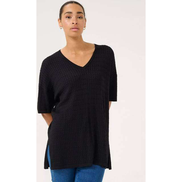 Kaffe, Blusar & Skjortor , Dam, S, Svart Djup Stickad Tröja Sweater - black (S)