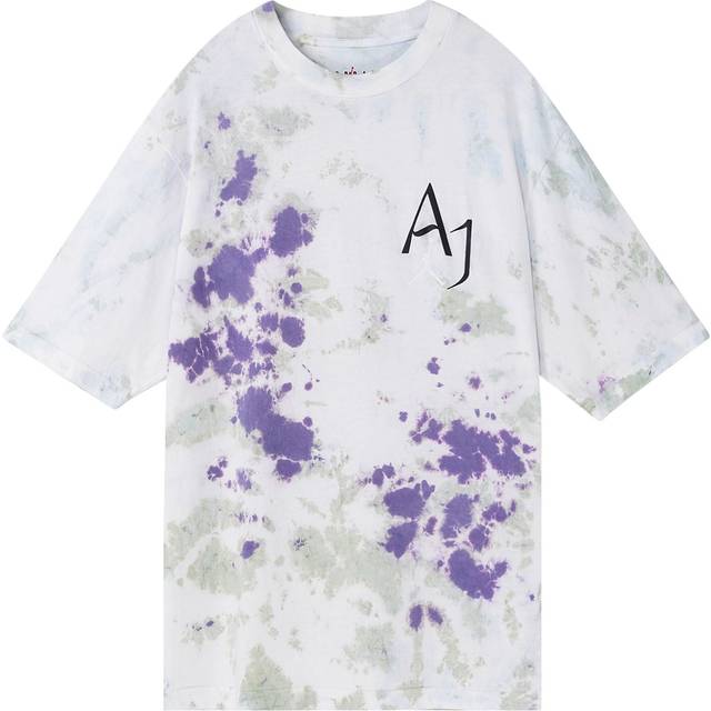 Men's Air Jordan Splash Ink Color Block Alphabet Printing Casual Short Sleeve Blue T-Shirt DM1455-366 - MULTI-COLOR - XXXL