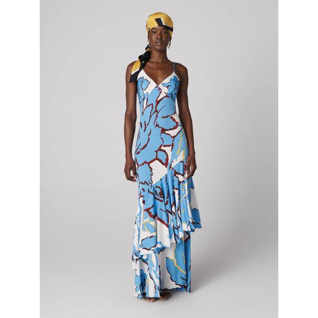 Luisa Floral-Print Ruffle Maxi Dress - CHINA VINE LARGE WHITE - 4