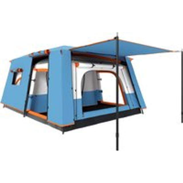 Outsunny 4-6 Man Camping Tent, Double Layer Tunnel Tent with Porch, Living Area and 2 Bedrooms, Sewn in Groundsheet, 3000mm Waterproof and UPF 30+, Po