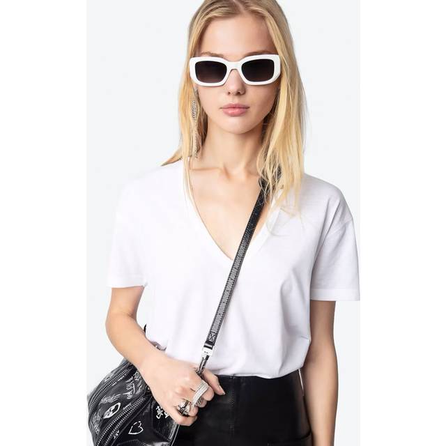 Marta Embellished Wings V-Neck Tee - WHITE - Large