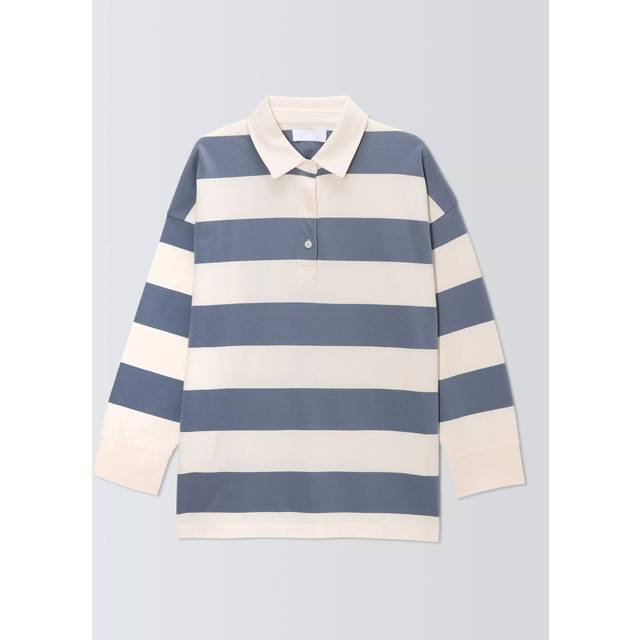 John Lewis ANYDAY Stripe Oversized Rugby Jumper, Flintstone/Ecru
