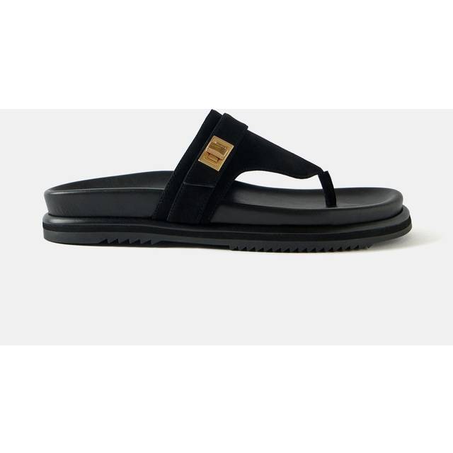 Mint Velvet Suede Chunky Twist Lock Flip Flops, Black