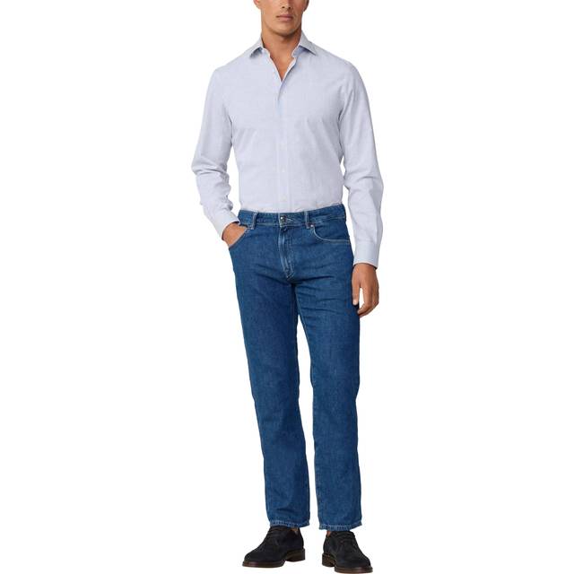 Hackett London Linen Blend Knightsbridge Cutaway Collar Tailored Fit Stripe Shirt, Blue