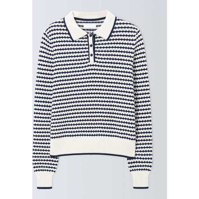John Lewis ANYDAY Textured Stripe Collar Jumper, Navy/Cream