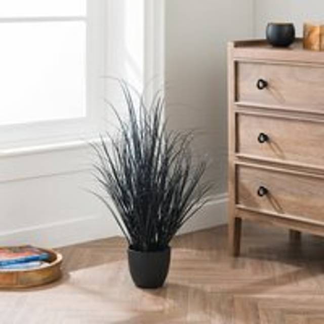 Artificial Black Grass in Black Plant Pot