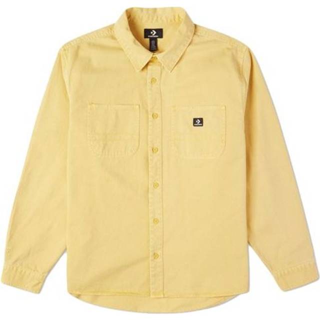 Men's Converse Casual Woven Button Cardigan Retro Long Sleeves Jacket Gold - XXL