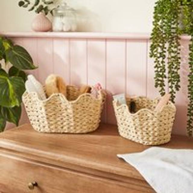 Set of 2 Wavy Shell Woven Storage Baskets - Natural