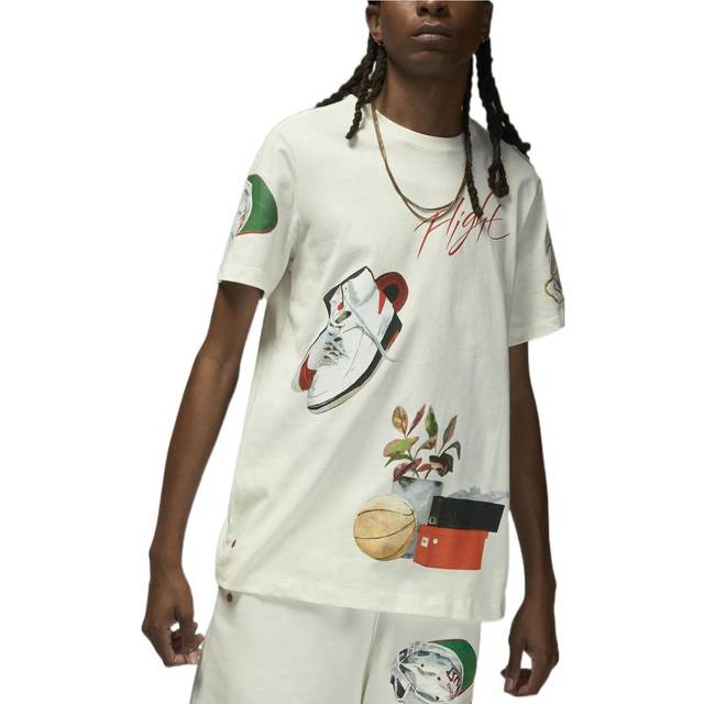 Men's Air Jordan Pattern Printing Round Neck Pullover Short Sleeve White T-Shirt - Default Color