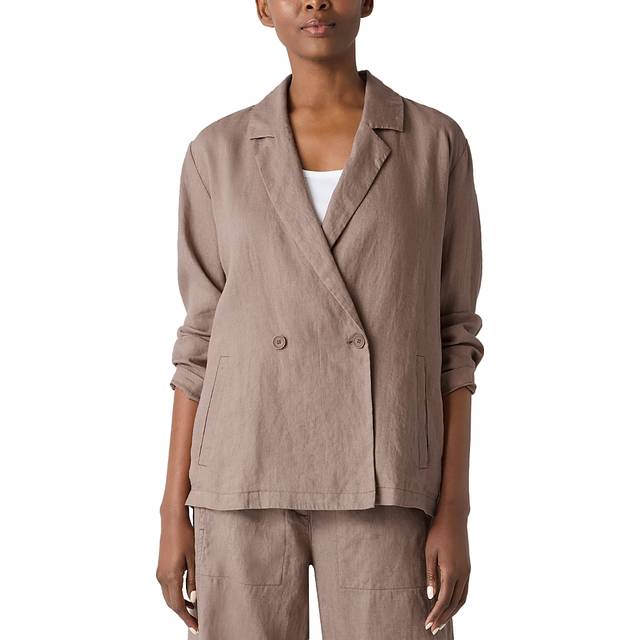 Double-Breasted Organic Linen Blazer - COCOA - X-Small