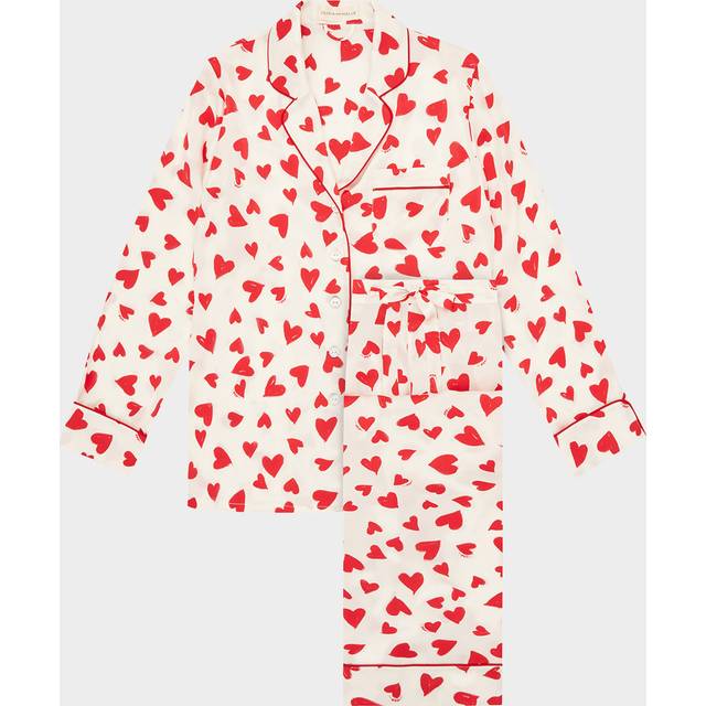 Lila Heart-Print Silk Pajama Set - AMORE - Small