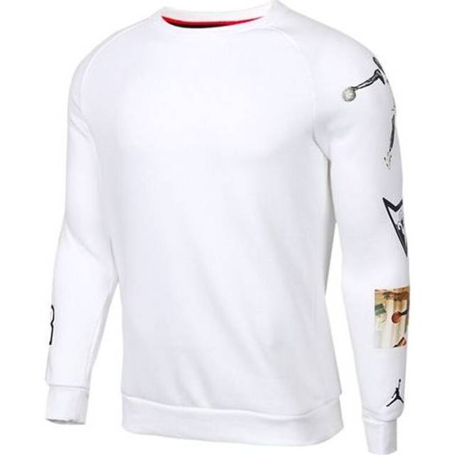 Air Jordan Sport Casual Print Crew Neck Long Sleeve Sweatshirt Men Tops White CD5872-100 XXL