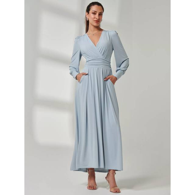 Long Sleeve Soft Silky Jersey Maxi Dress - Light Blue - 18