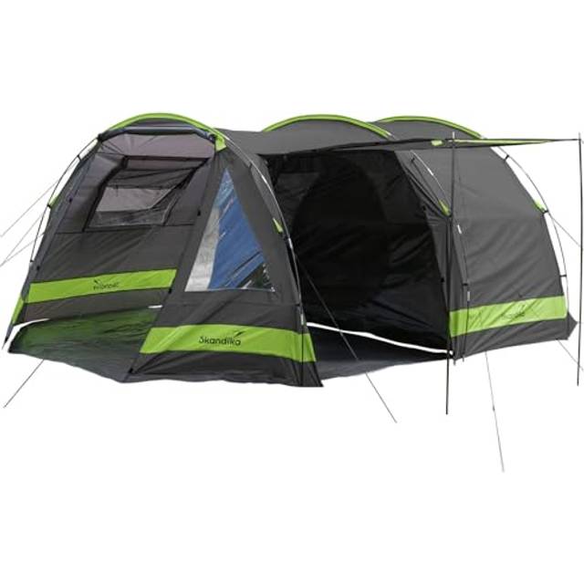 Skandika Kambo 4 man tent for camping | large 4 person family tunnel tent, matching groundsheet for living area, 3 entrances, waterproof, cabin with