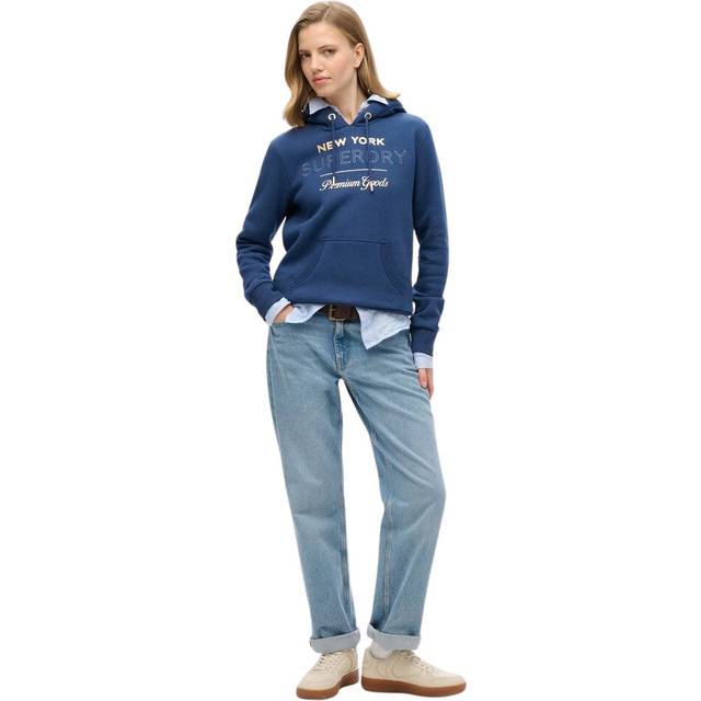 Superdry Damen Luxe Hoodie mit Logo in Metallic-optik Dunkelblau - Größe: 38