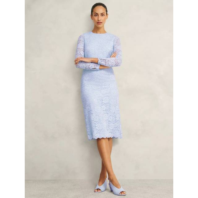 Hobbs Ottilie Floral Lace Shift Dress, Pale Blue