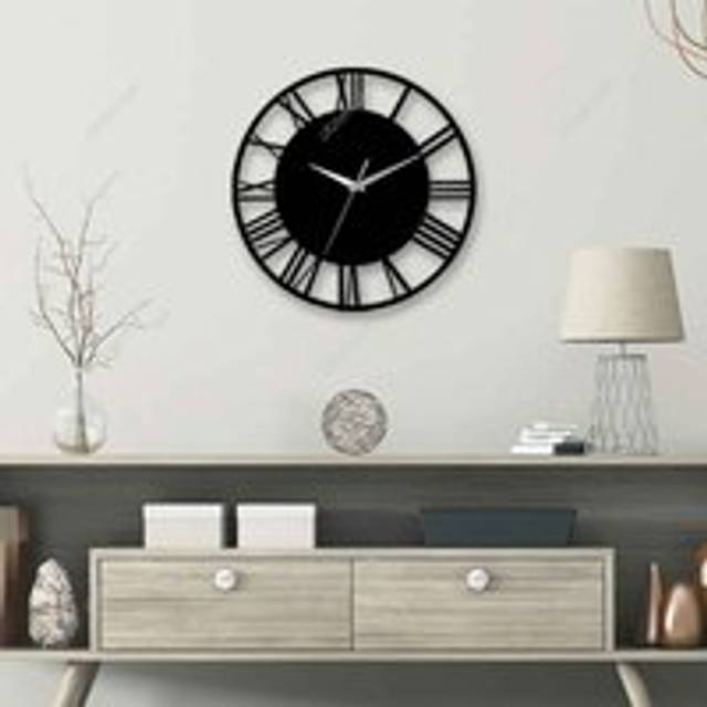 Garden Sanctuary 30Cm Decorative Metal Roman Numeral Skeleton Wall Clock - Black, Black