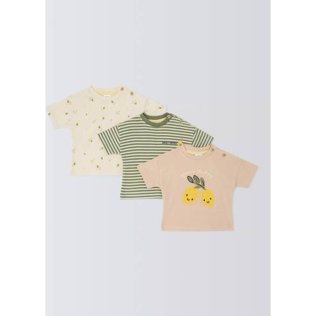John Lewis Baby Lemon Cotton T-Shirt, Pack of 3, Multi