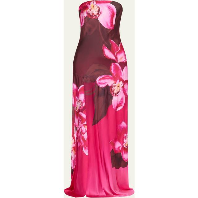Aiyanna Floral Silk Strapless Dress - ORCHID OMBRE - X-Small