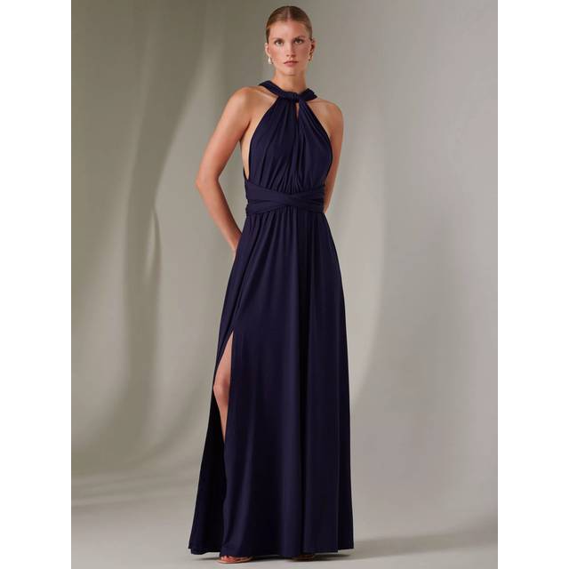Halter Neck Maxi Bridesmaid Dress - Navy - 16